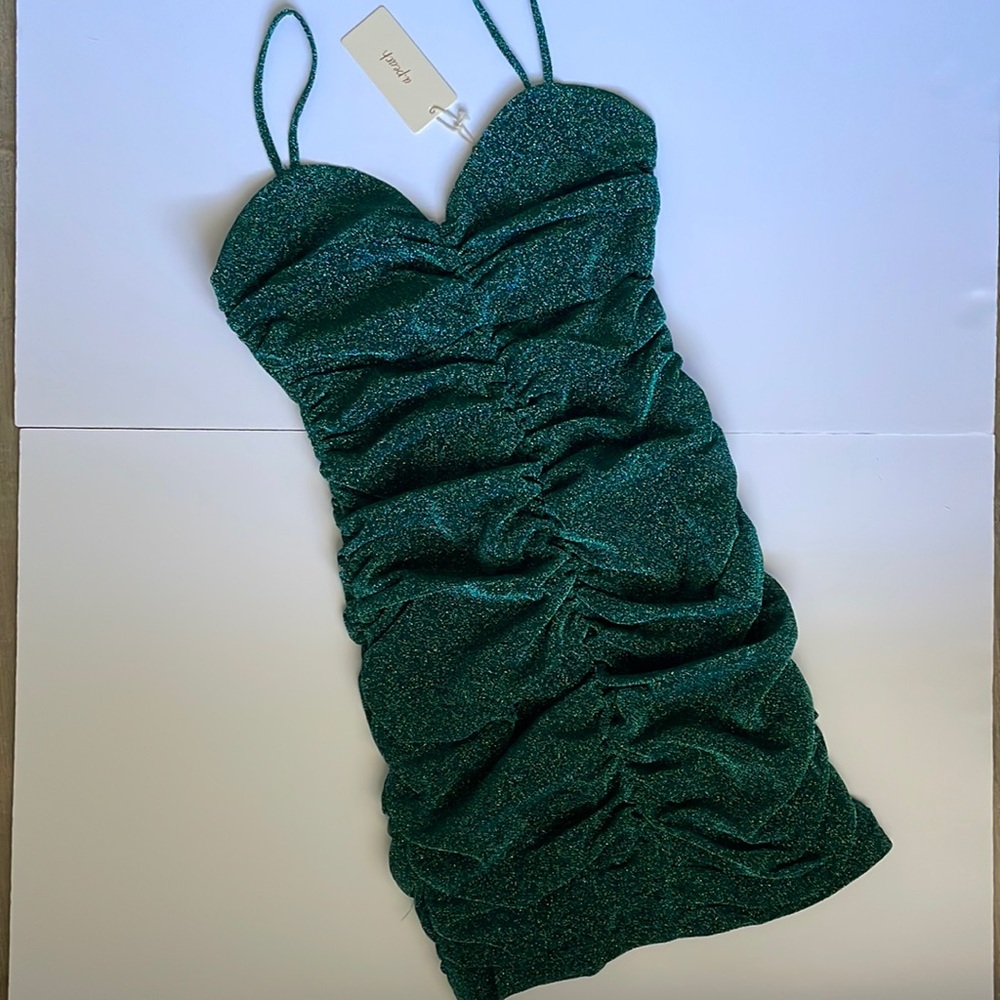 a.peach Green Sparkly Ruched Party Dress New With Tags Size Medium
